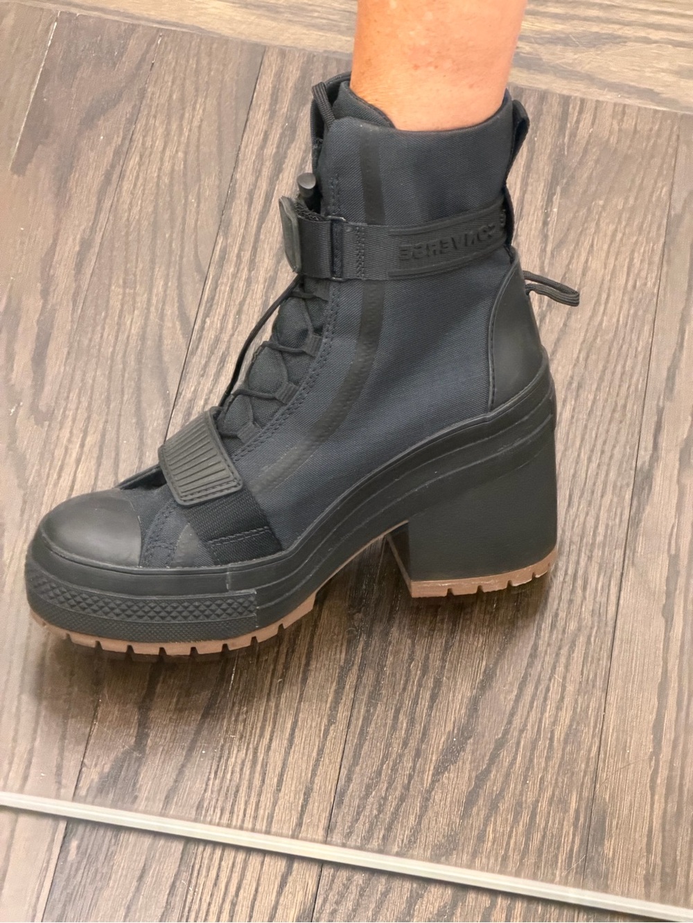 Converse Black Platform Lace-Up Heeled Boots - Picture 3 of 16